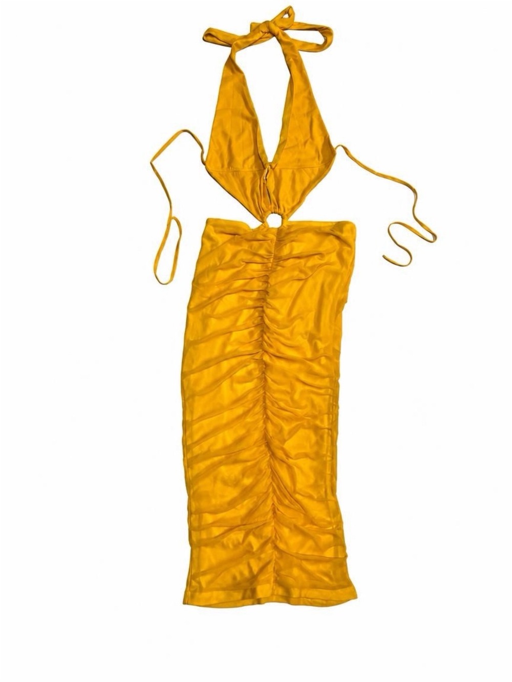 SHEIN Mustard Yellow Halter Ruched One-Piece